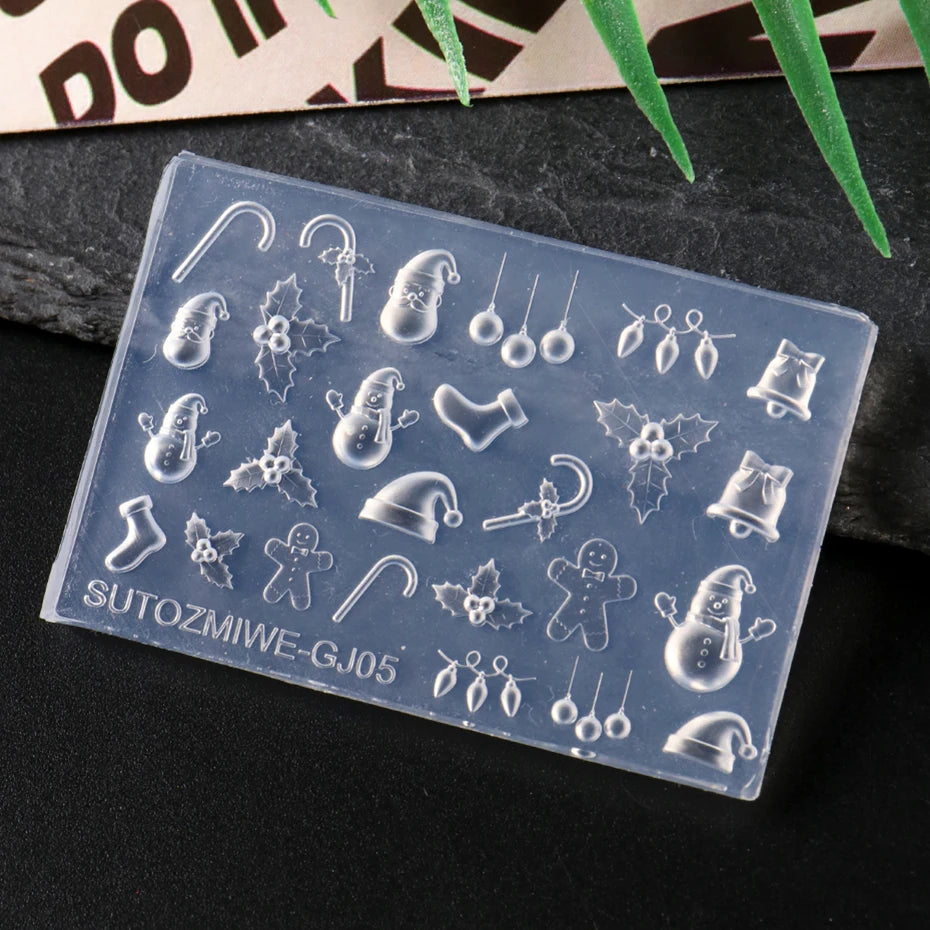 3D Christmas Nail Art Silicone Mold - Christmas tree, Snowflakes, Canes & Ornaments Nail Mold for Festive Nail Decorations DIY