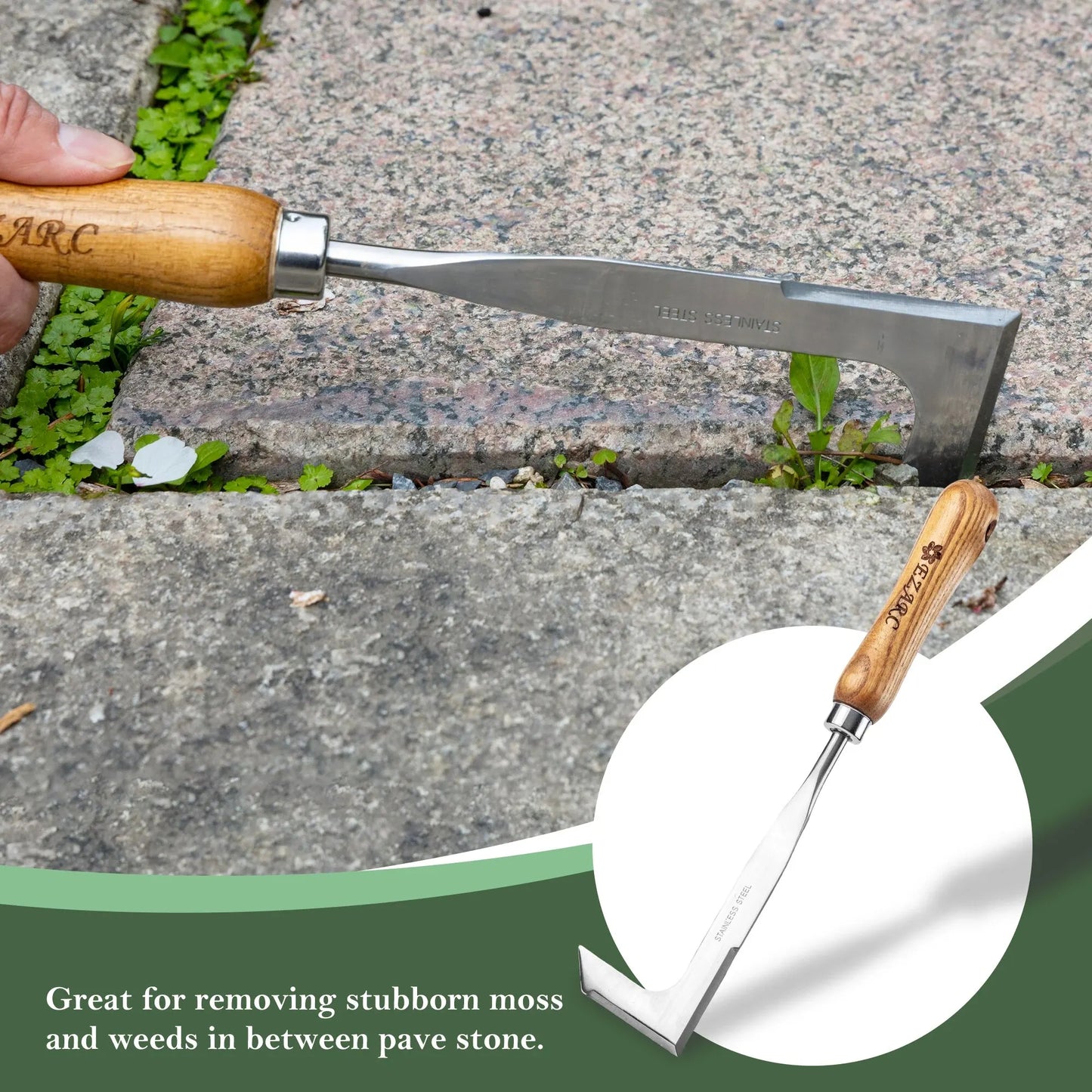 EZARC Crack Weeder Crevice Weeding Tool 11.2" Stainless Steel Manual Weeder L-Shaped Puller Spatula Weeding Sickle