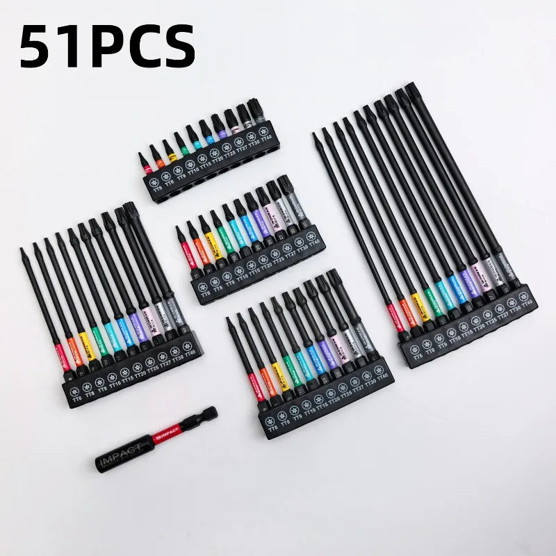 Torx Impact Tough Magnetic Screwdriver Bit S2 Steel Steel Long Extension Driver Drill Bits Hex Shank Batch Head with Base Holder