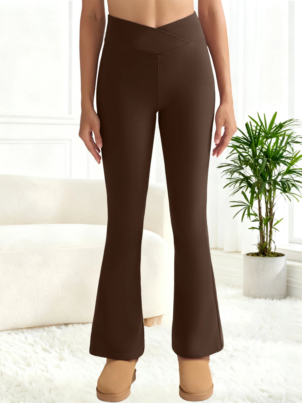Women's Fleece Lined Flared Leggings - High Waist Thermal Pants - photo 9