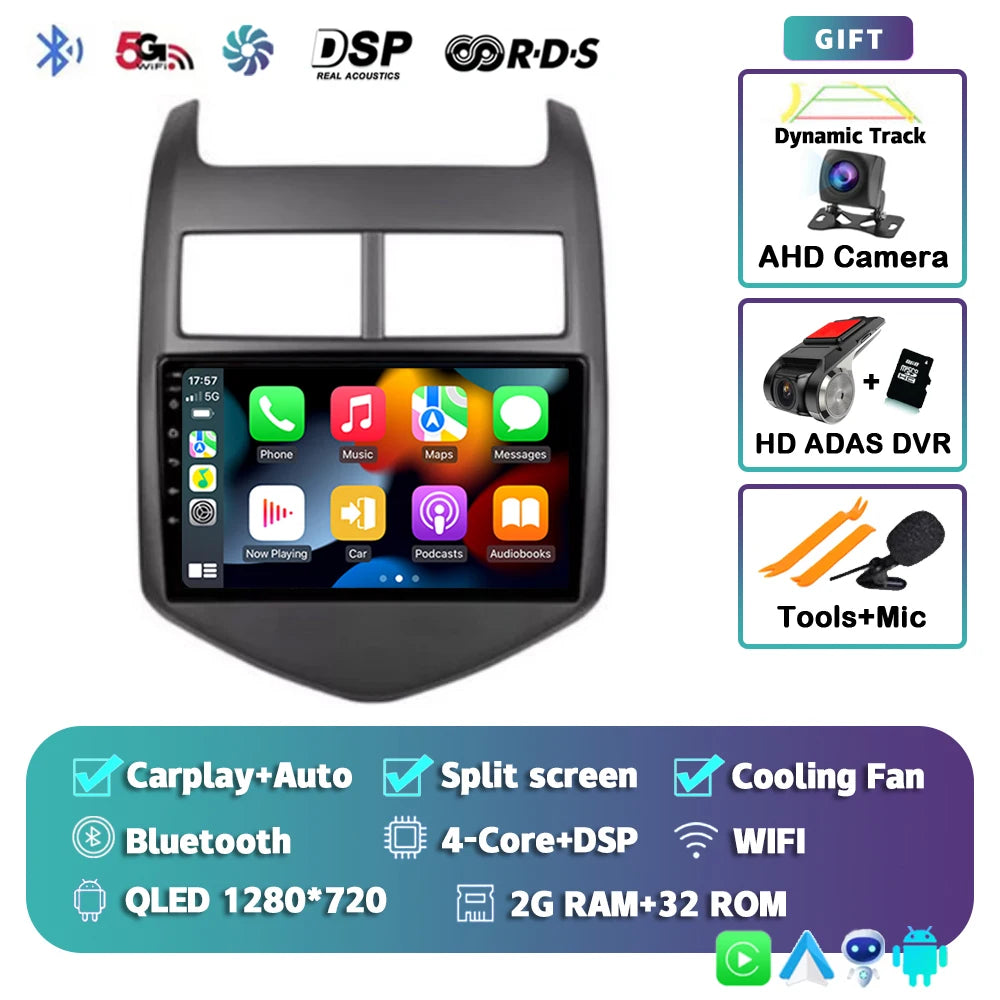 Android 16 CarPlay Auto Car Radio Multimedia Player For Chevrolet Aveo 2 Sonic T300 2011-2015 Navigation GPS 2din Stereo Audio