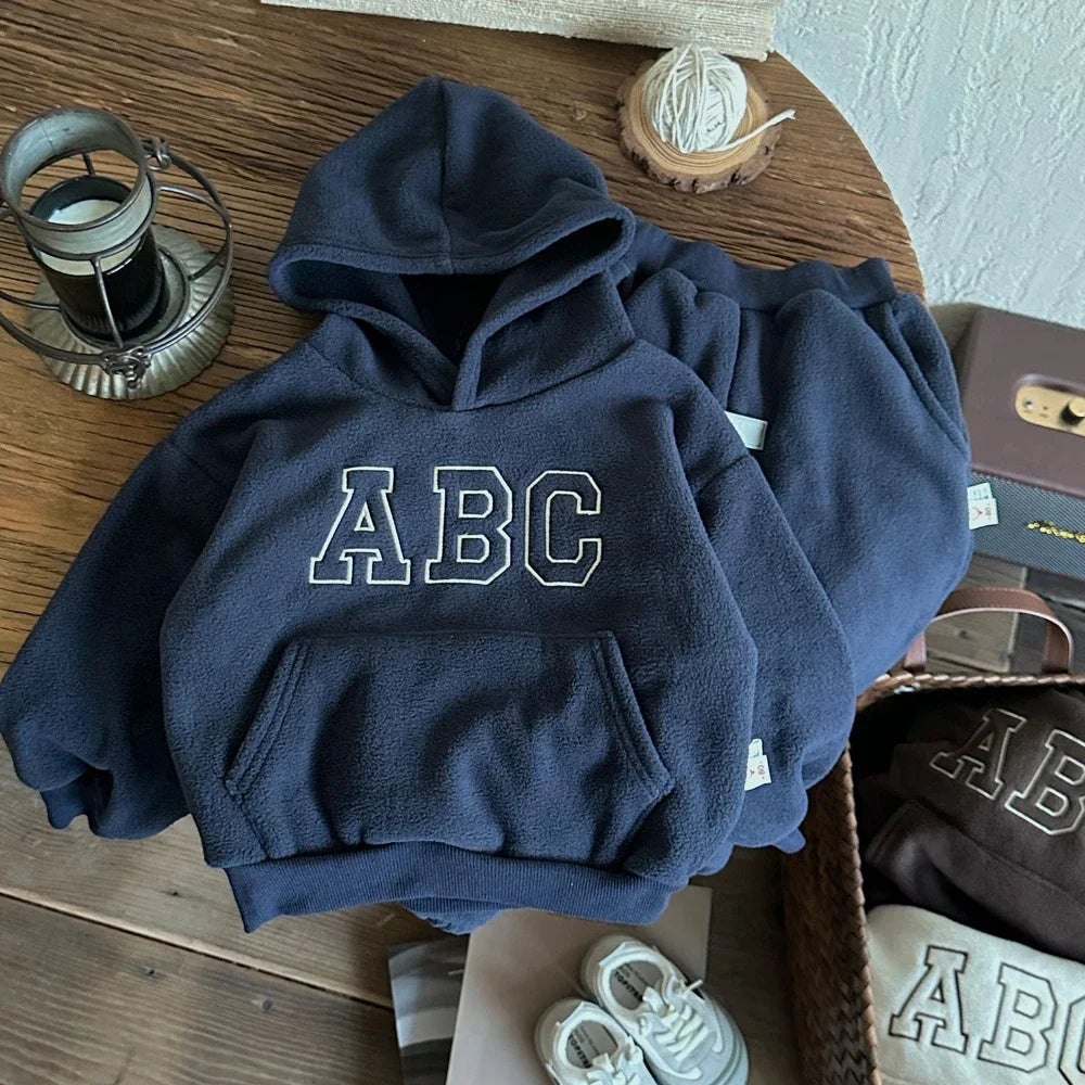 Kids Fleece Hoodie and Pants Set - Letter Print Winter Tracksuit - photo 7
