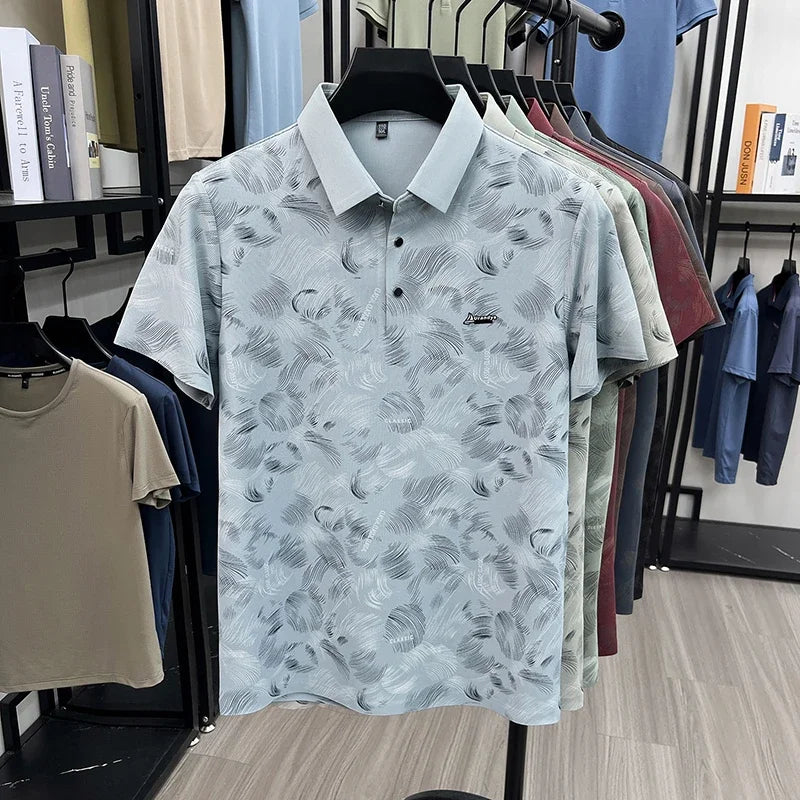Men's Printed Lapel Polo - Wrinkle-Resistant, Outdoor & Training