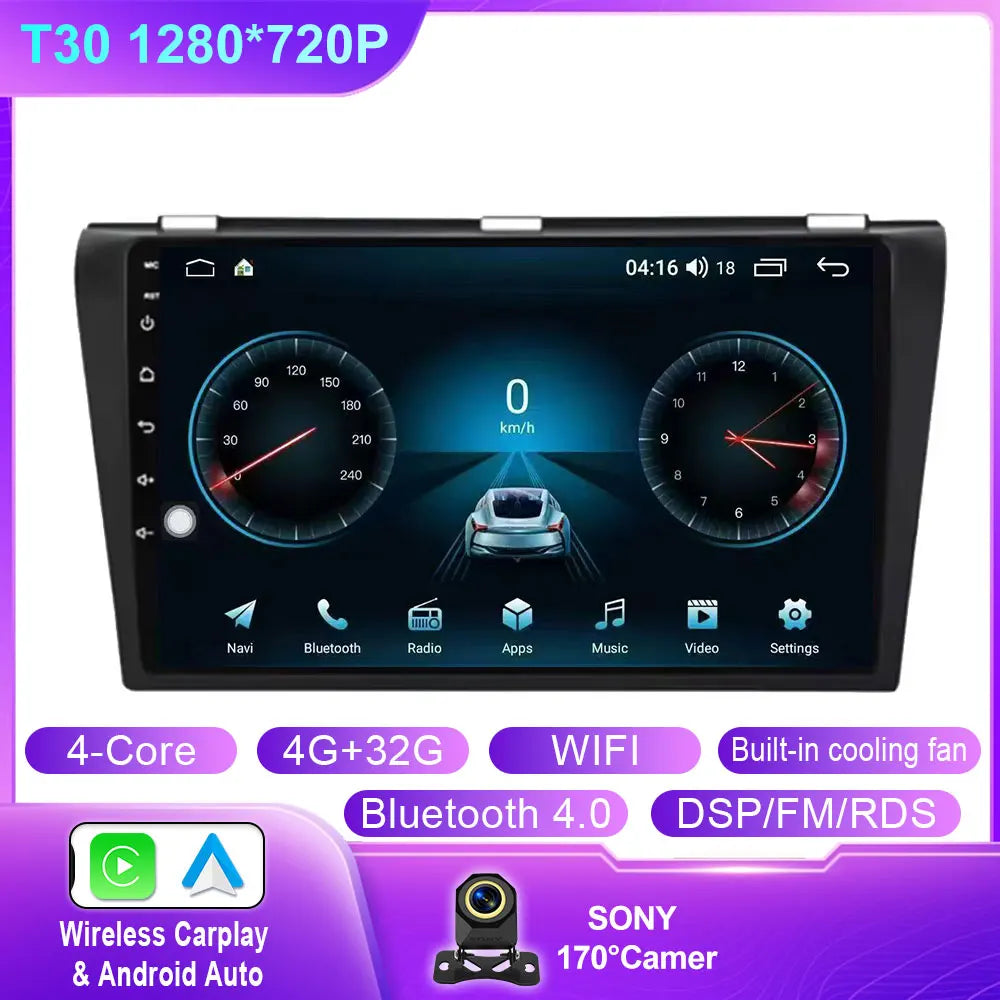 Android Car Stereo for Mazda 3 (2004–2009) — Wireless CarPlay, GPS, BOSE-Compatible, Multimedia Player