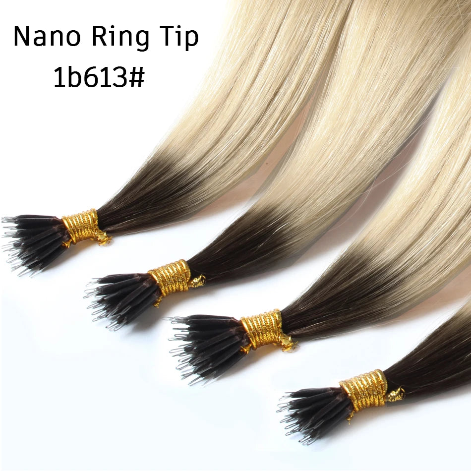 Straight Nano Rings Tip Hair Extension Ombre Natural Virgin 100% Human Hair Bulk Blonde Bundles Micro Beads Wholesale keratin