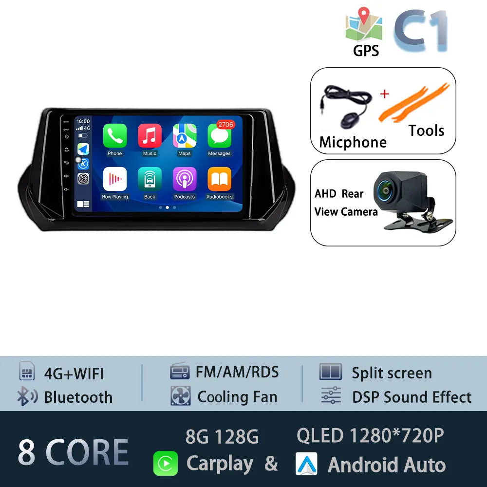 Car Stereo with Apple CarPlay & Android Auto, Compatible with Peugeot 2008 & 208 (2019-2022)