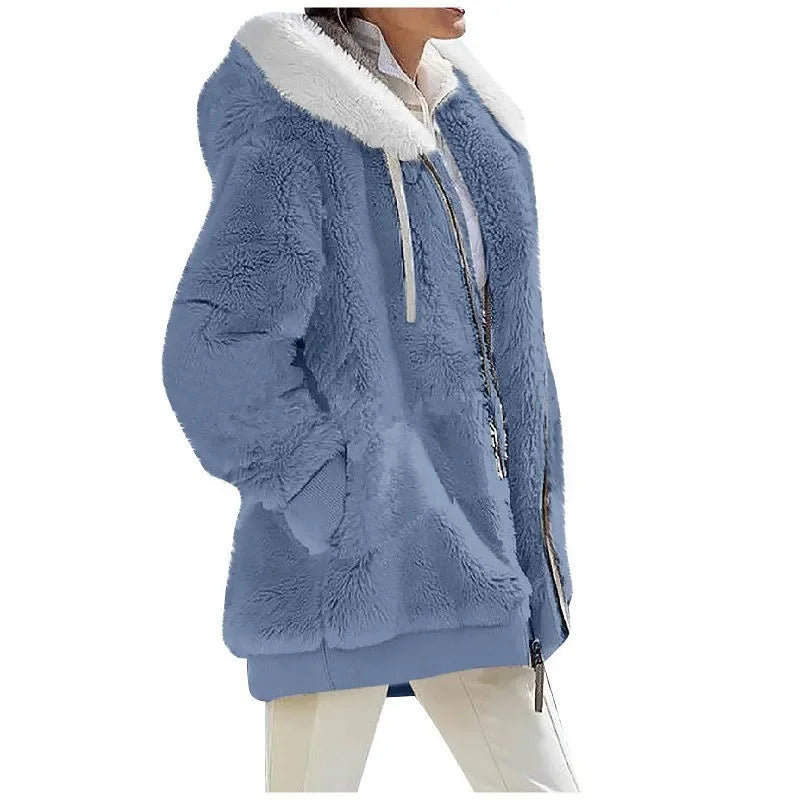 Women's Hooded Fleece Zip Jacket, Casual Winter Coat