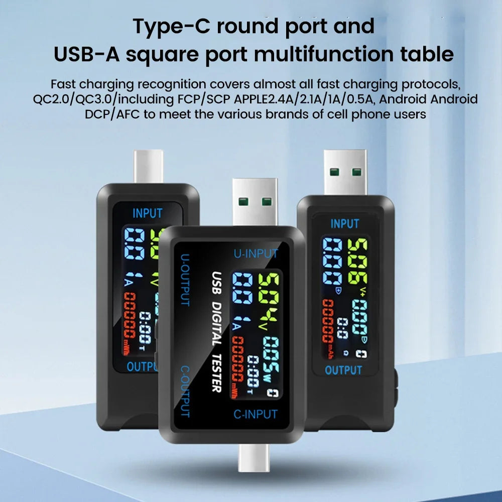 Fast Charging Tester 10 in 1 USB 4.5-36V 0-8A Voltmeter Current Voltage Meter Volt Ammeter Detector Power Bank Charger Indicator