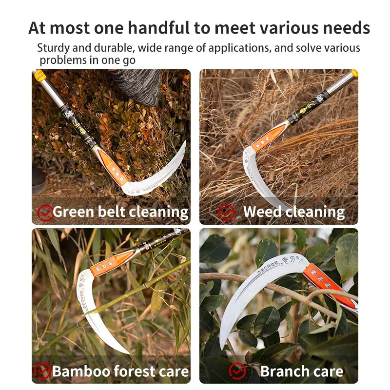 Long-Handle Garden Sickle — Manual Grass & Weed Cutting Tool
