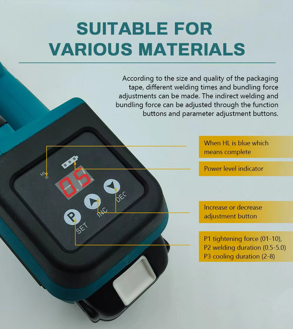 3800N Electric Strapping Machine 13-16mm PET PP Belt Handheld Tool 400W Friction Heat Welding Digital Display Industrial Banding