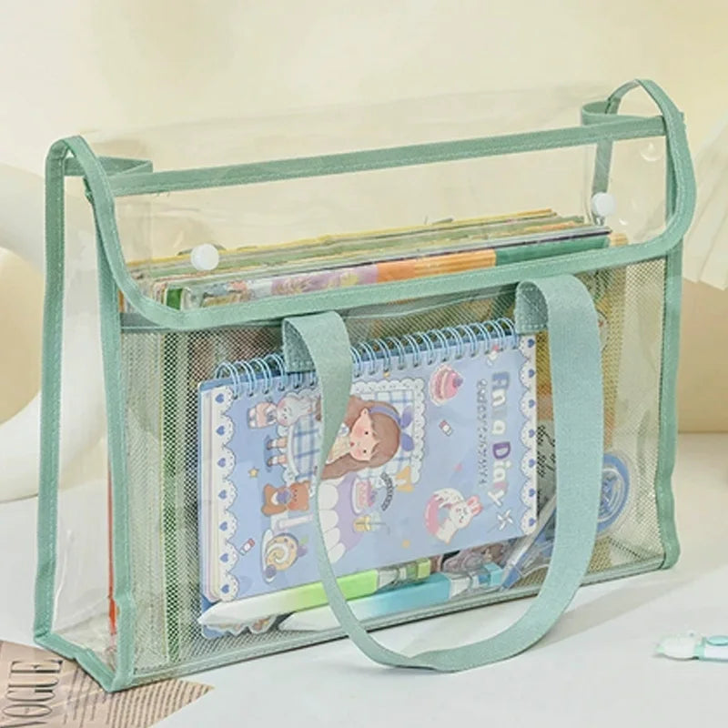 PVC Transparent Book Bag – Waterproof Sealed, Double-Layer Storage, Handle File Pouch, Study Organizer, Snap Design, Heavy-Duty