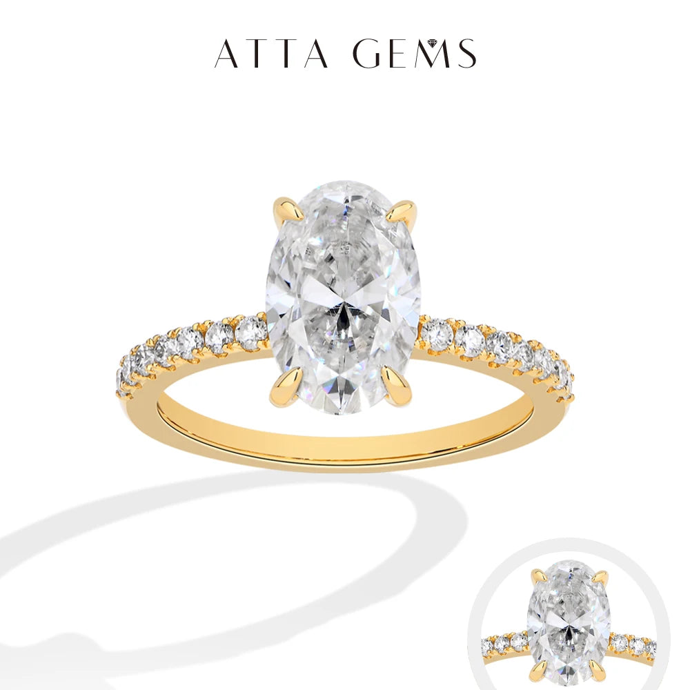ATTAGEMS Oval Cut 3.0CT All Moissanite Rings forWomen 925 Sterling Silver Gold Plated Engagement Ring Fine Jewelry Drop Shipping