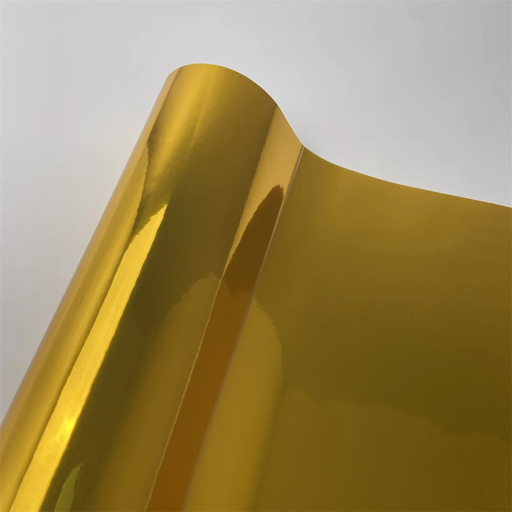 Glossy Gold Chrome Vinyl Wrap Film Car Motorcycle Sticker Waterproof Bubble Free Self-Adhesive Auto Styling Foil Sheet Decal