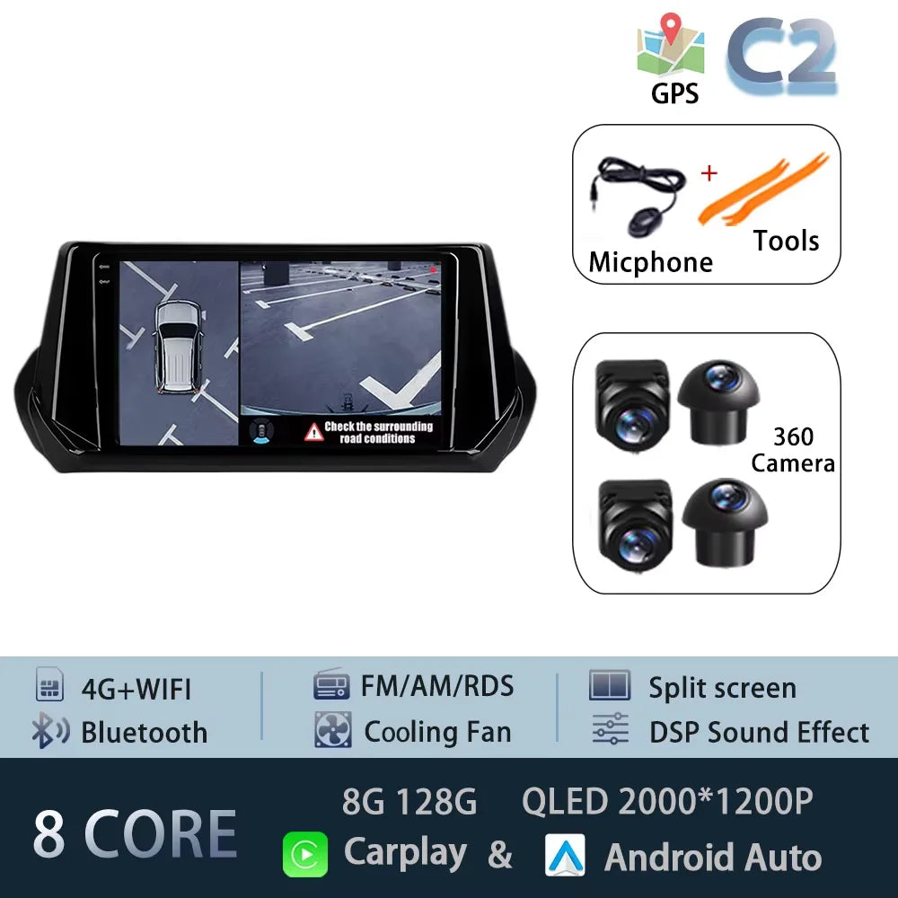 Car Stereo with Apple CarPlay & Android Auto, Compatible with Peugeot 2008 & 208 (2019-2022)