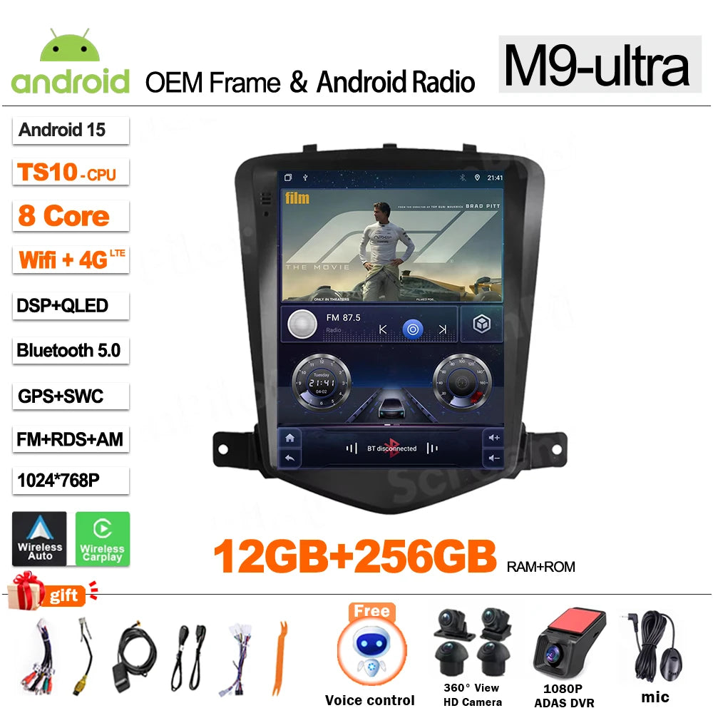 For Chevrolet Cruze J300 2008 - 2012 Android 16 Multimedia Video Player GPS Navigation Wireless Android Auto Touch Screen RDS