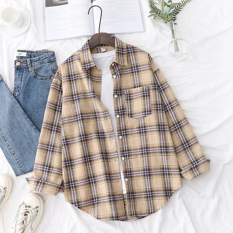 Women's Plaid Long Sleeve Shirt - Loose Casual Button-Up Blouse - photo 10