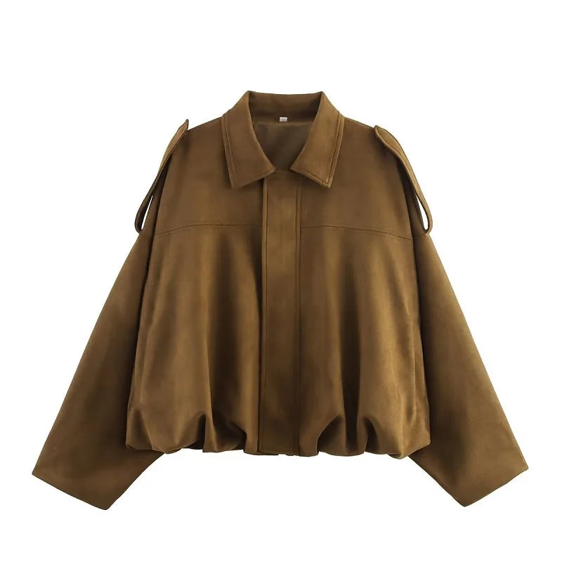 Women's Faux Suede Varsity Bomber Jacket - Oversized Padded Coat - photo 6