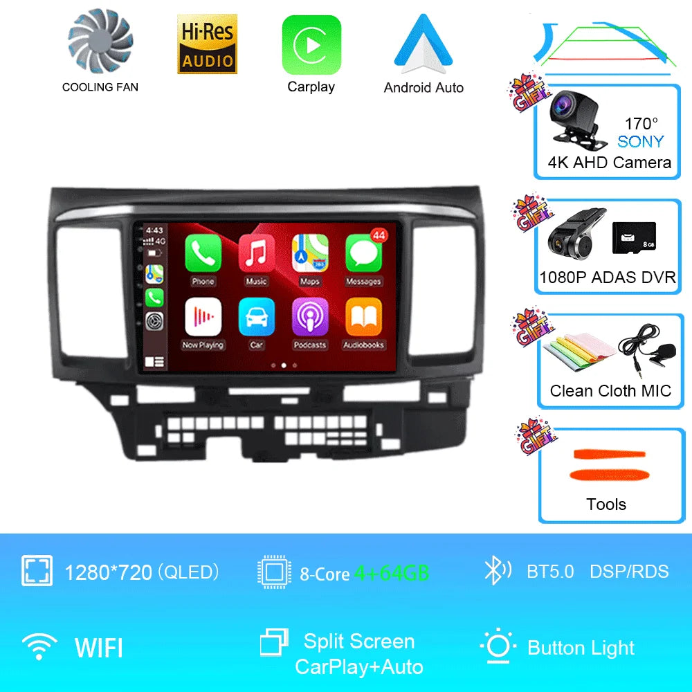 Android 16 For MITSUBISHI LANCER 9 10 X 2008 - 2016 Car Radio video Player 9Inch Stereo Audio GPS Player Carplay Auto Screen