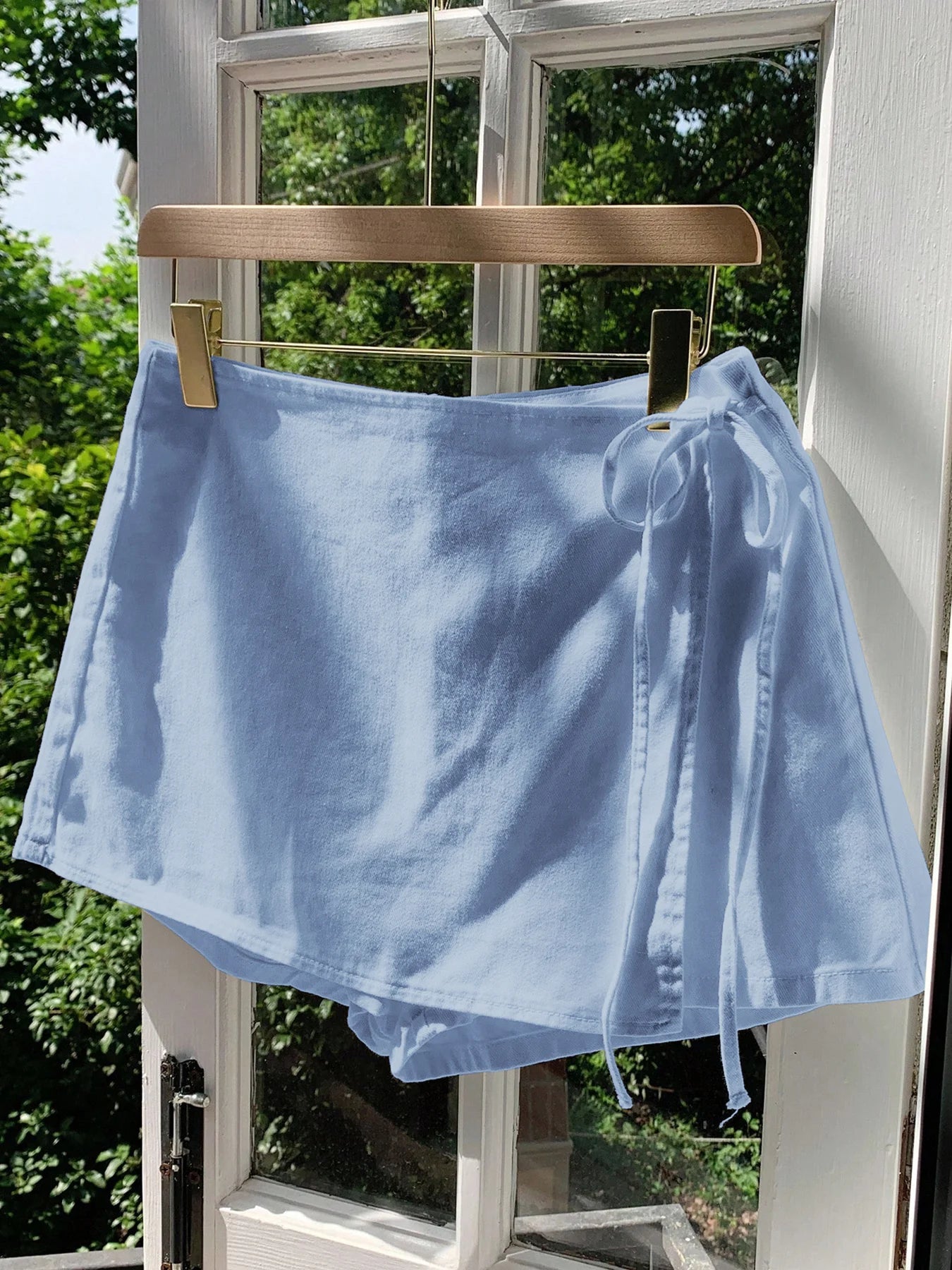 Ladies New Spring Summer Linen Solid Color Casual Sports Elastic Waist Drawstring Belted Skort for Spring Summer