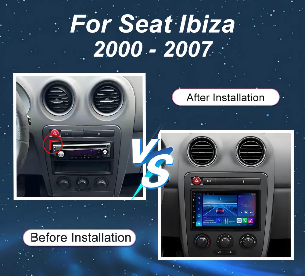 7" Android 16 Car Radio For Seat Ibiza 2000 - 2007 Wireless Carplay Auto Google Map Head Unit Rear Camera No 2 DIN DVD 4G DSP BT