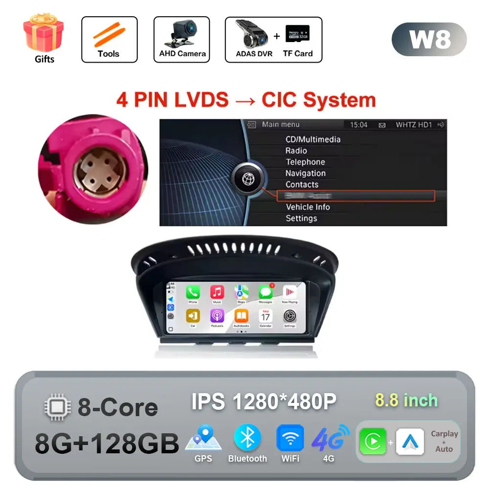 Car Stereo with Apple CarPlay & Android Auto, Compatible with BMW 3 & 5 Series E60 E90 (CCC/CIC)