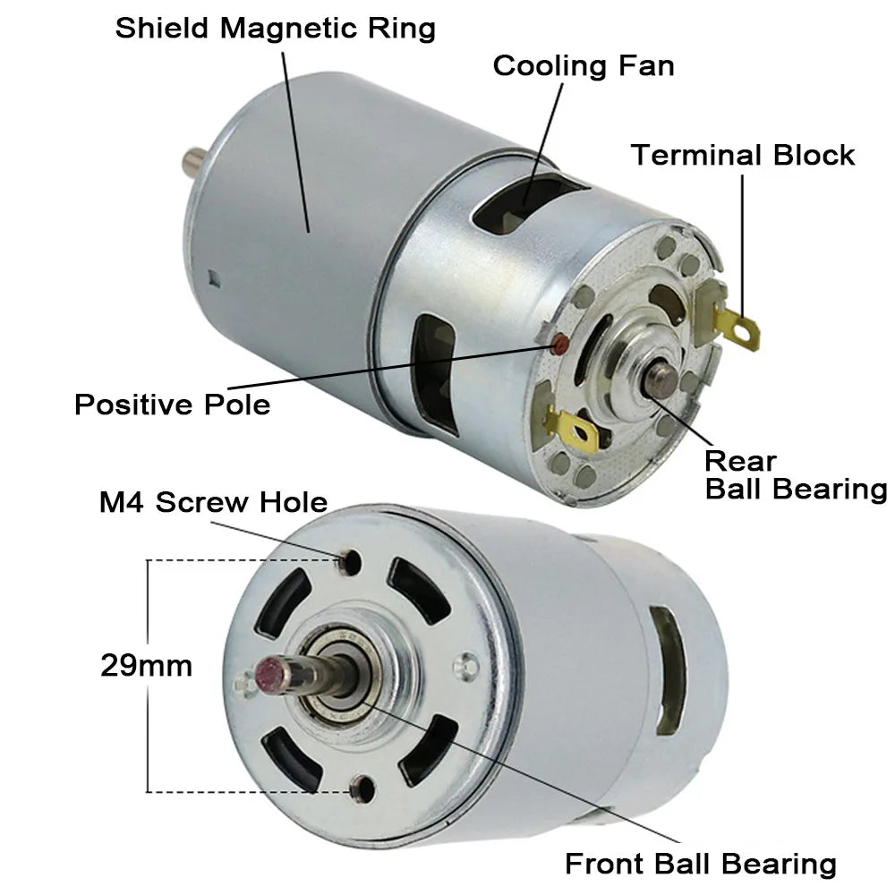 775/795/895 DC Motor 12V/24V 3000-12000RPM High-speed Large Torque Motor for Drill Micro Machine/DIY Model Car with Ball Bearing