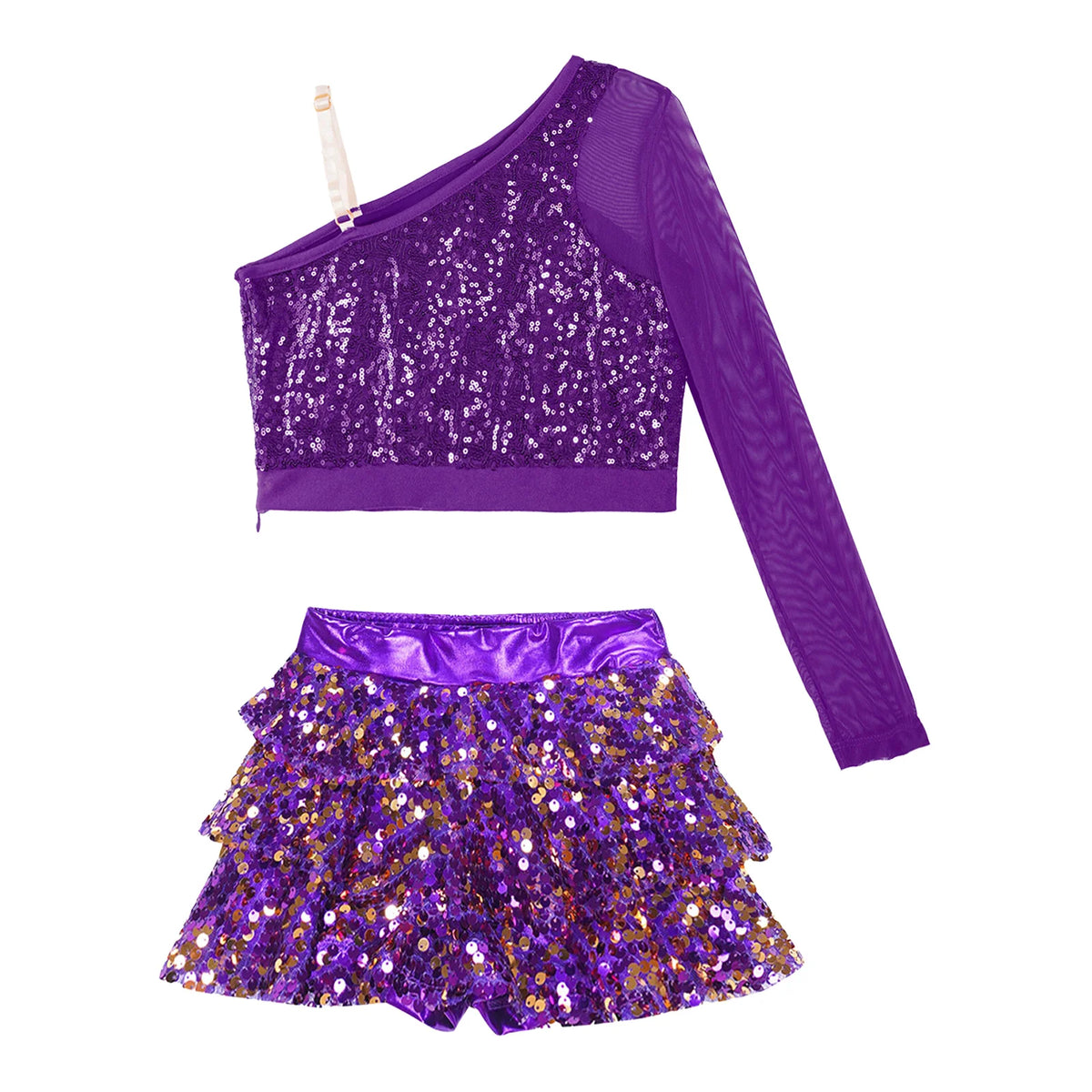 Girls sequin crop top and culotte Latin jazz set