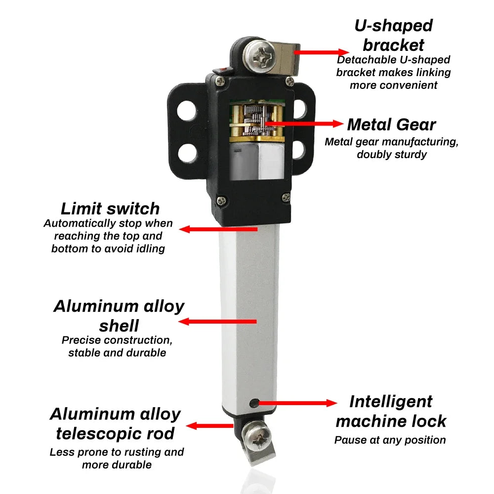 Mini Electric Cylinder Push Rod Micro Linear Thrust Actuator DC12V 6.4-188N Reciprocating Motor Remote Automation Mini Elevator