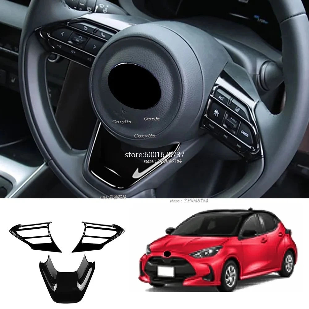 For Toyota Yaris Cross 2020 2021 2022 2023 ABS Black Car Accessories Window Switch Decoration Steering Wheel Frame Cover Trim
