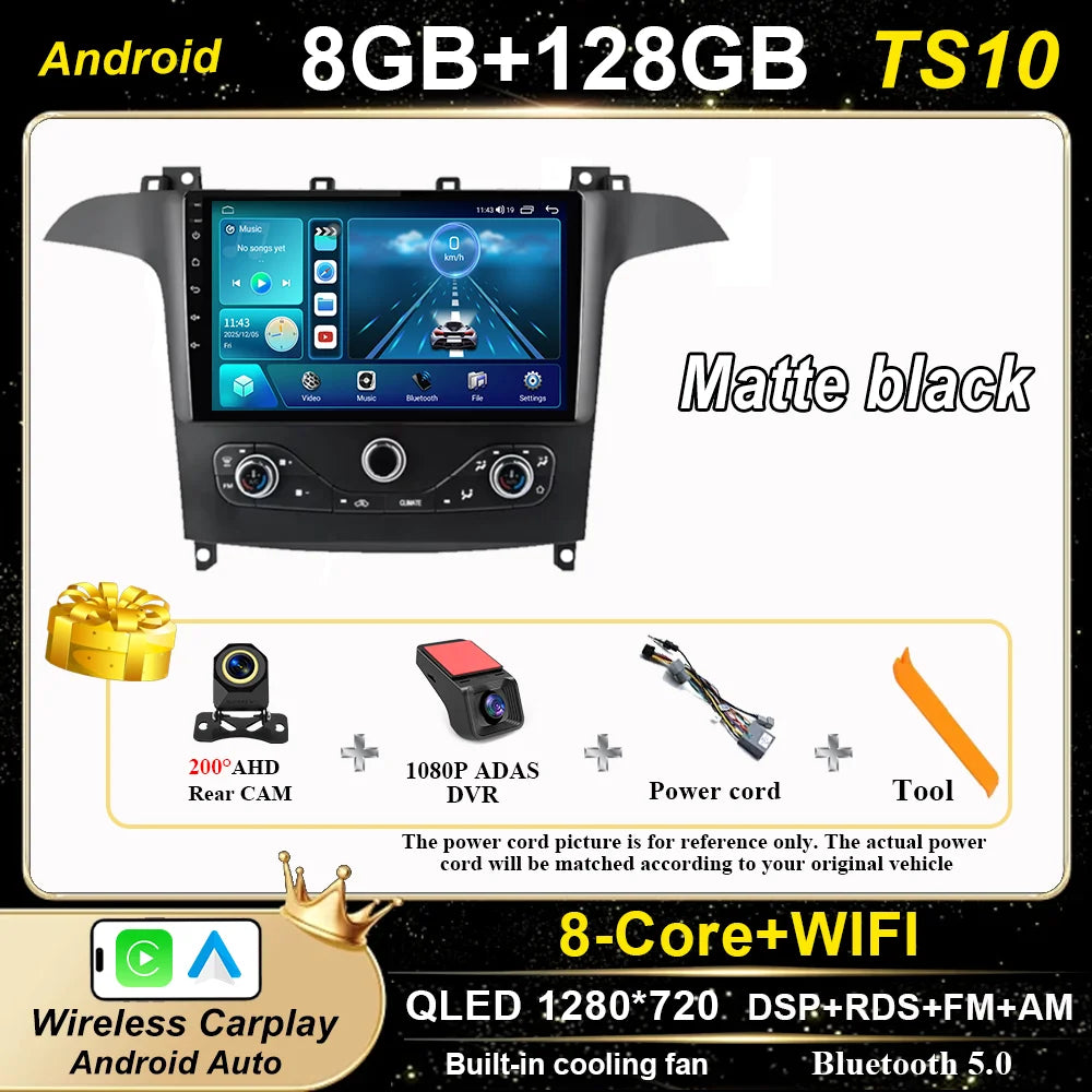 Android 16 For Ford S Max S-MAX 2006-2015 For Ford Galaxy 2014 Auto Multimidia Video Player Carplay Radio Stereo  Car Dvd WIFI