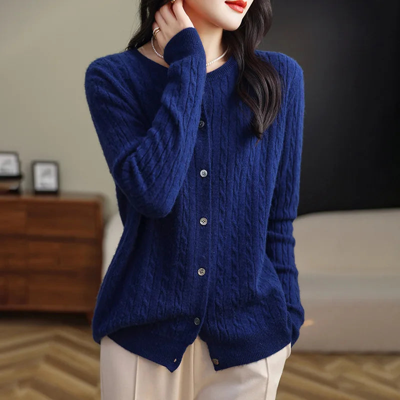 Women's Slim Fit Thick Knit Cardigan - Warm Crew Neck Sweater - photo 7