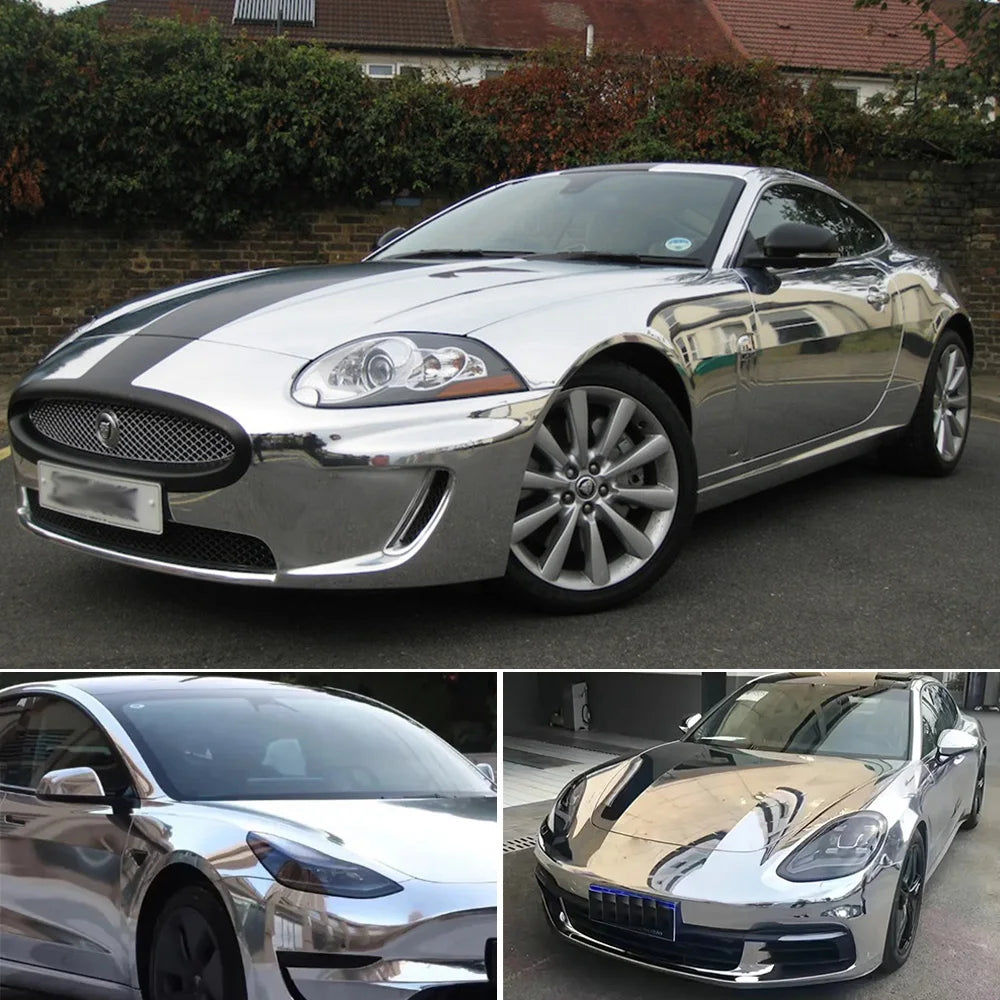 Flexible Glossy Silver Mirror Chrome Vinyl Wrap Film Foil Sticker Bubble Free Car Decal Vechile Wrapping