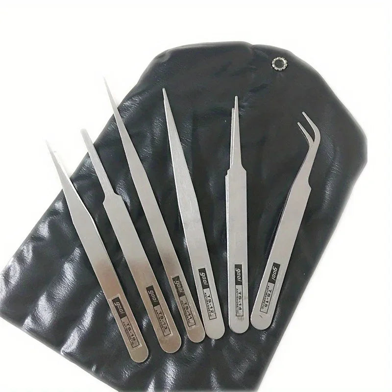 6-Piece Stainless Steel Tweezers Set Ts-15 for Succulent Plant DIY Elbow Gooi Tweezers Gardening Tools Kit