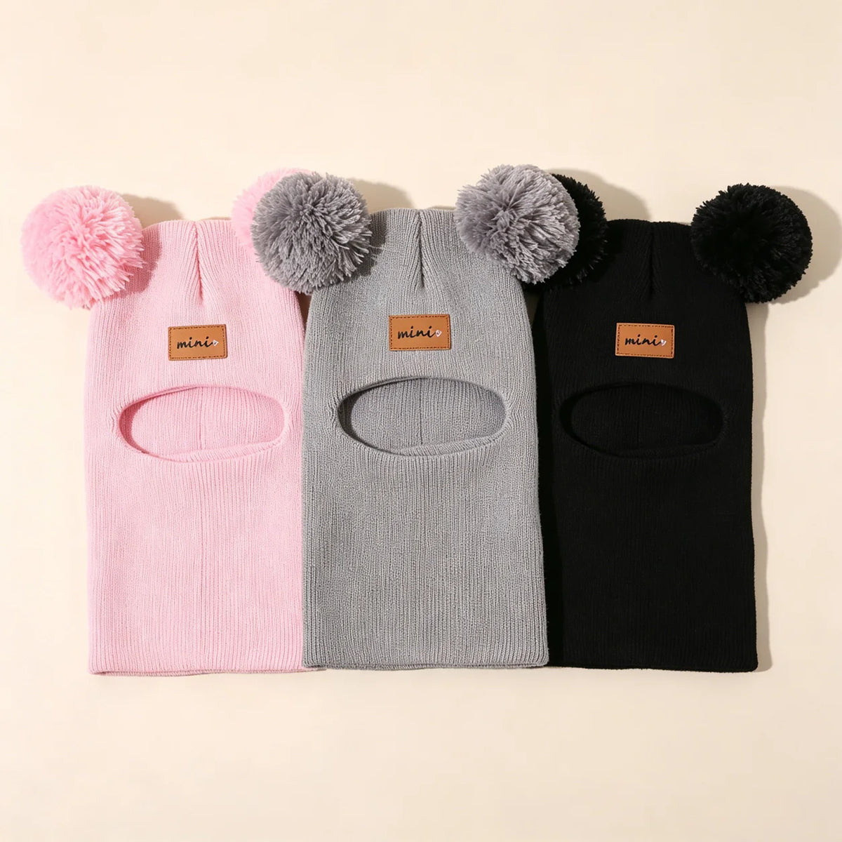 Baby Bear Knit Balaclava Hat - Pom Pom Ear Covering Beanie - photo 4