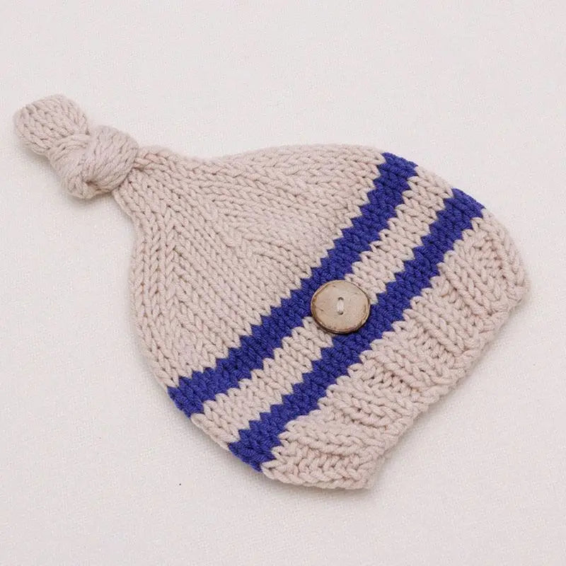 Newborn Striped Knit Hat and Jumpsuit Set - Baby Photo Outfit - photo 5