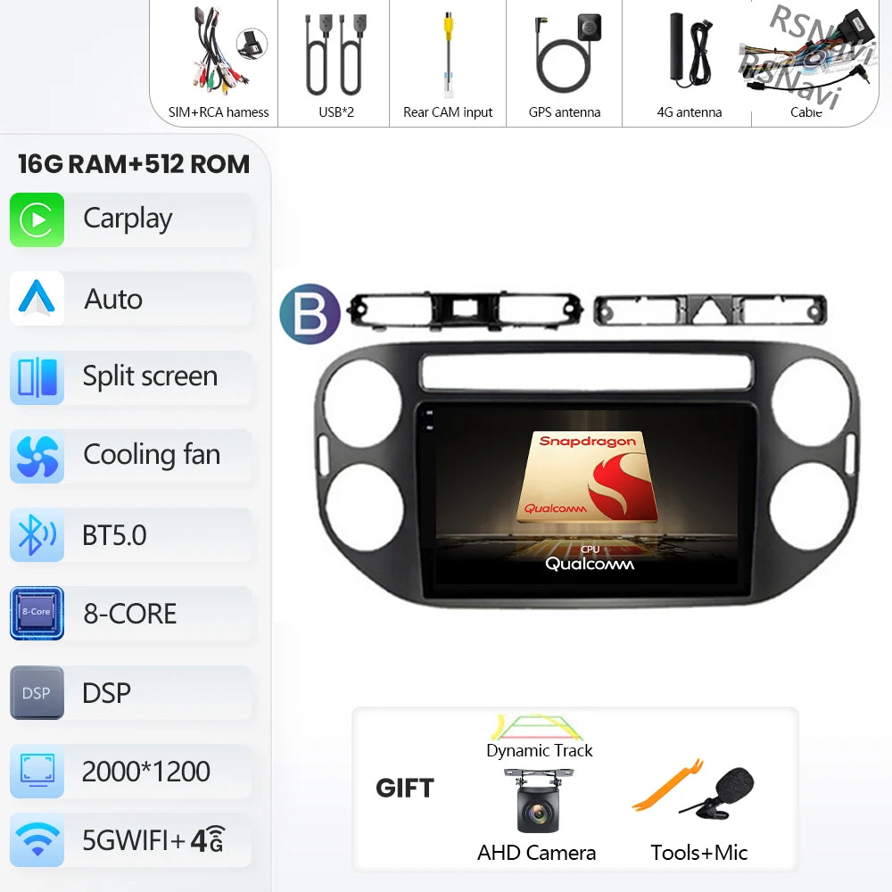 Car Stereo with Apple CarPlay & Android Auto, Compatible with VW Tiguan 1 NF (2006-2016)