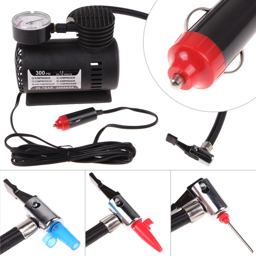 12V Portable Air Compressor with Pressure Gauge Smart Tire Pump Auto Tire Infaltor Pump for Moto Bike Car Tyre