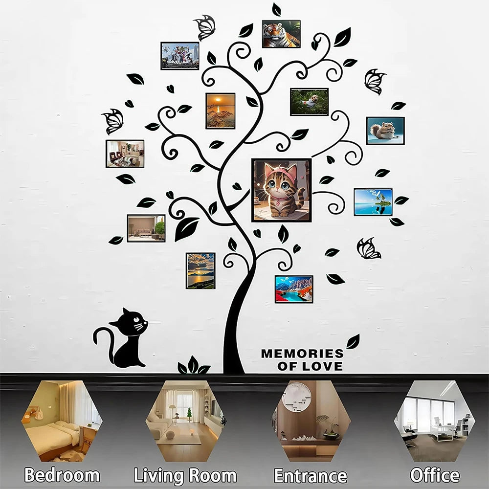 Acrylic Decal Cat Photo Frame Tree Wall Decor Chic 3D Wall Decal DIY Artistic Home Decoration Wall Sticker Photo Frame Tree