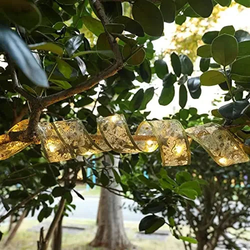 1/2/5/10M Christmas Tree Ribbon Fairy Lights, Indoor DIY Bows String Light Battery Powered for Christmas Tree New Year Decor