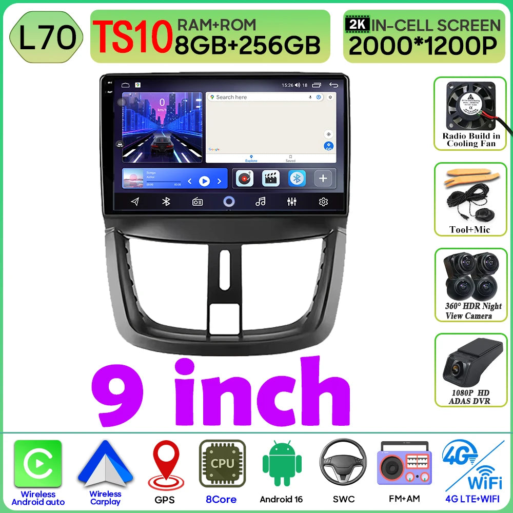 Car Radio Android 16 For Peugeot 207 207CC 2006 - 2015 Carplay Video GPS Navigation Multimedia Player DVD No 2din 4G Wifi BT RDS
