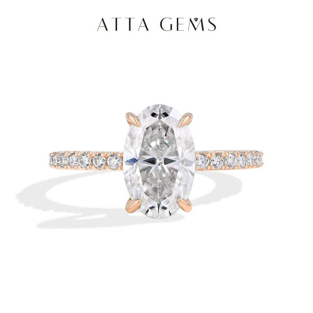 ATTAGEMS Oval Cut 3.0CT All Moissanite Rings forWomen 925 Sterling Silver Gold Plated Engagement Ring Fine Jewelry Drop Shipping