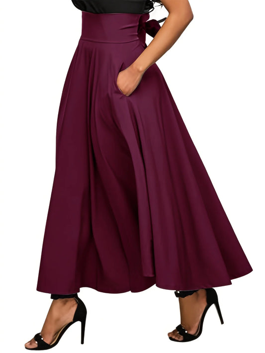 Women's High-Waist A-Line Skirt with Bow – Pleated