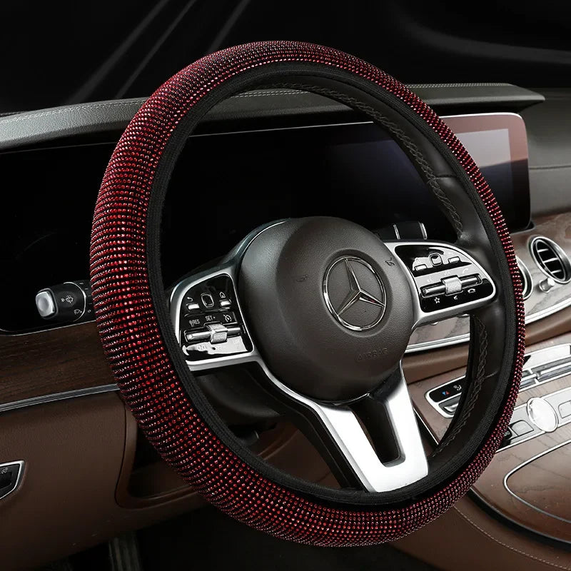 Fashion Crystal Car Steering Wheel Cover 38cm Breathable Anti Slip PU Rhinestone Car Decoration Diamond Car Accessories