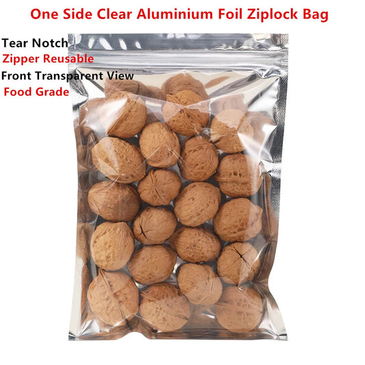 100pcs Aluminum Foil Zip Lock Bags – Food Grade Silvery Mylar Resealable Pouches for Snacks, Herbs & Gift Packaging