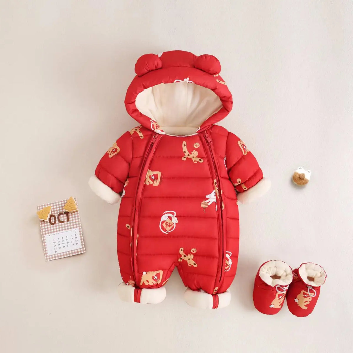 Baby Velvet-Lined Printed Jumpsuit - Thick Winter Romper 3-24 Months - photo 9