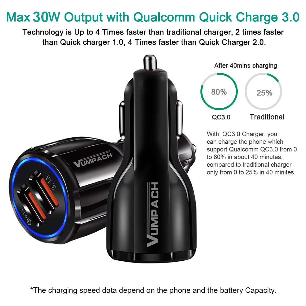 Car Charger 18W 3.1A Dual USB Fast Charging QC Phone Charger Adapter For iPhone 12 11 Pro Max 6 7 8 Xiaomi Redmi Huawei Samsung
