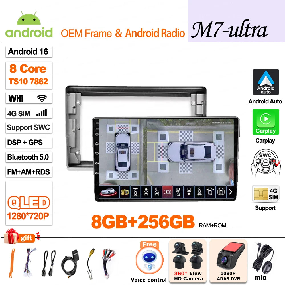 For Toyota Avensis T25 2002 - 2008 Android 16 Multimedia Video Player 2 din GPS Navigation Mirror Link  Wireless Android Auto 5G