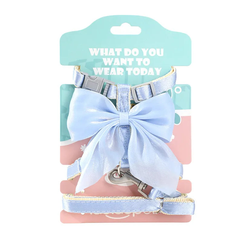 Cute Bowknot Cat Harness and Leash Adjustable Pet Harness with Traction Rope for Cat Kitten Puppy Rabbit Ferret
