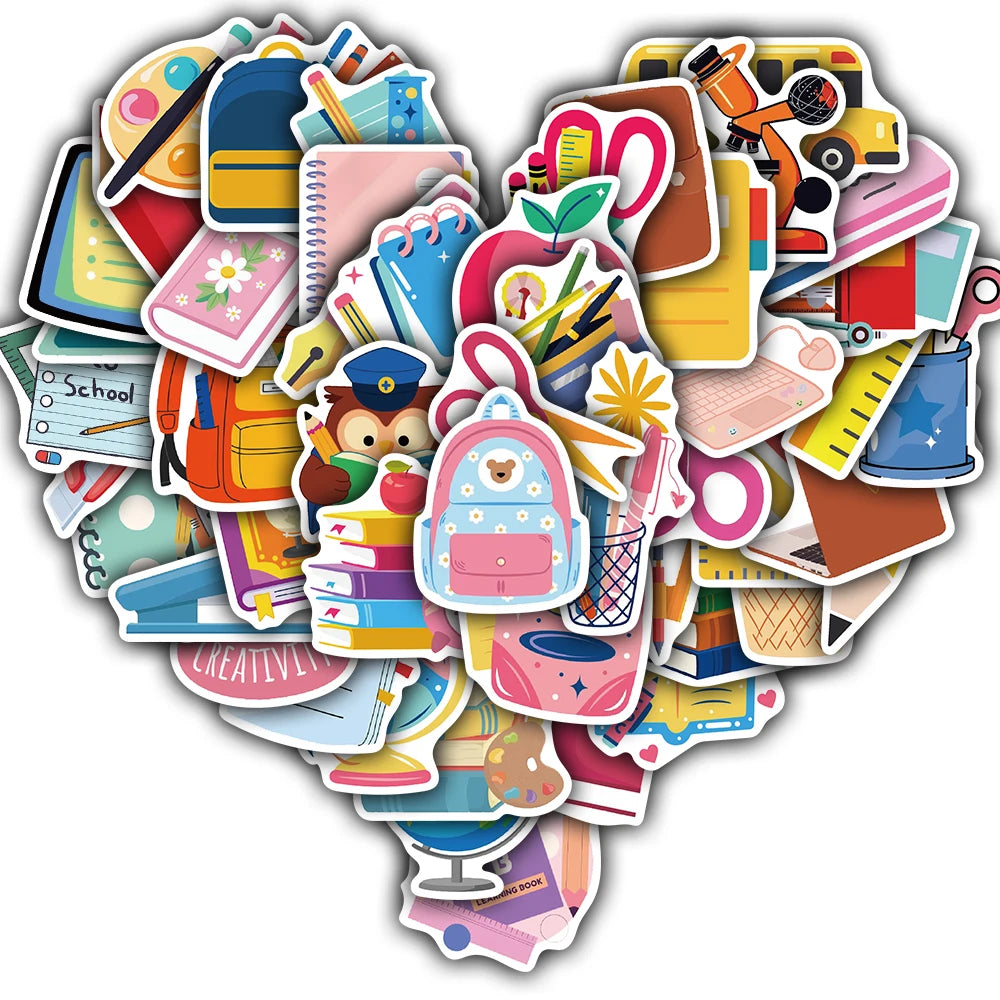 50PCS Back To School Stickers Guitar Scrapbooking Waterproof Funny Coffee Graffiti Laptop Wall Material Bicycle Car Decals