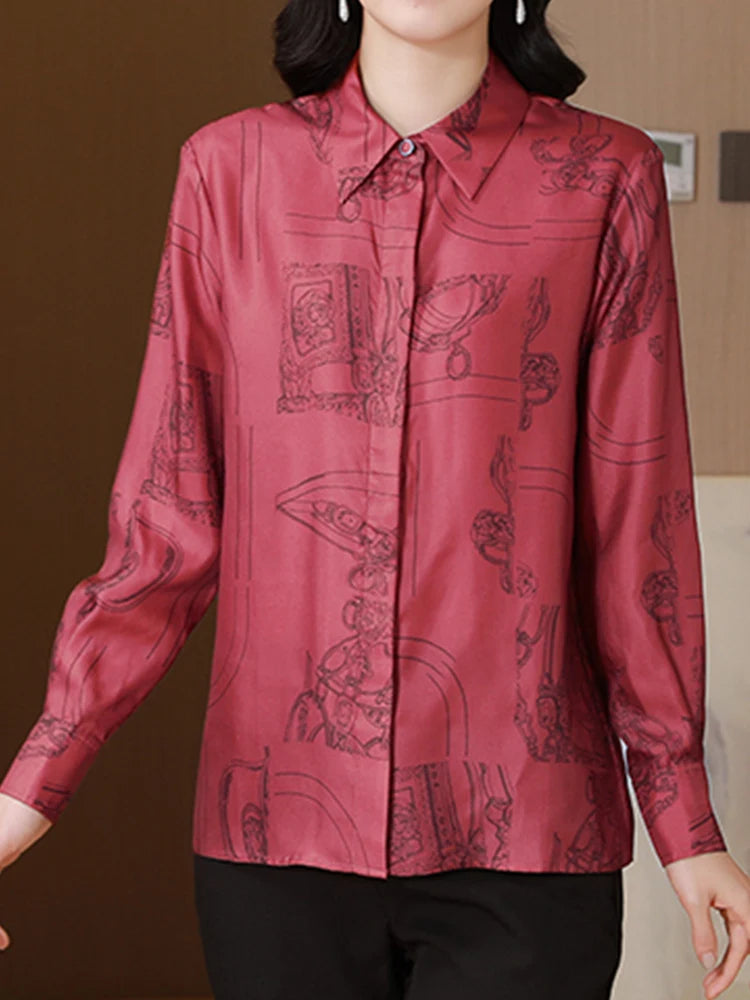 New Spring Women Blouse office ladies silk shirts Fashion printed tops blusa mujer